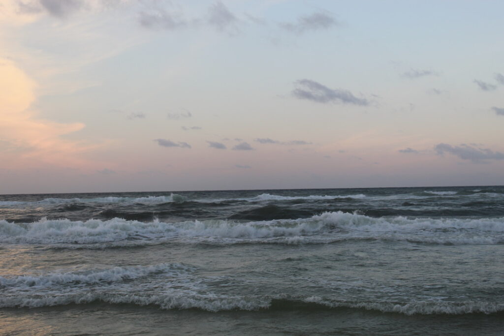 waves with sunset